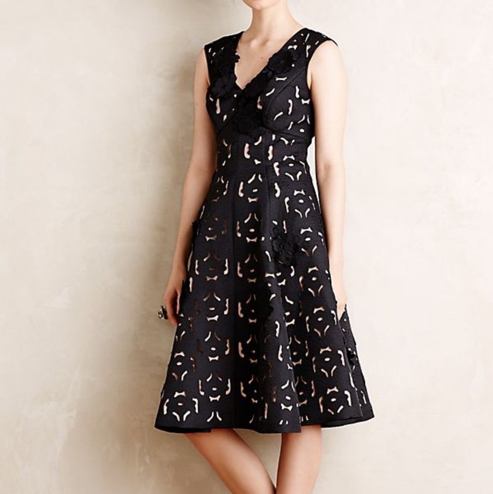 MOULINETTE SOEURS BLACK LASER CUT CORSAGE DRESS 12
